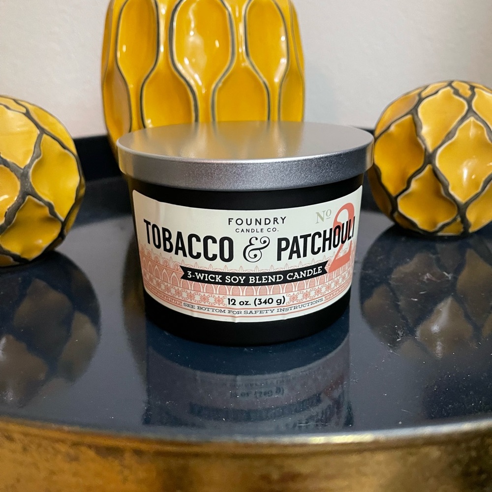 Tobacco & Patchouli Foundry Candle Co. 3 wick soy blend candle, …
